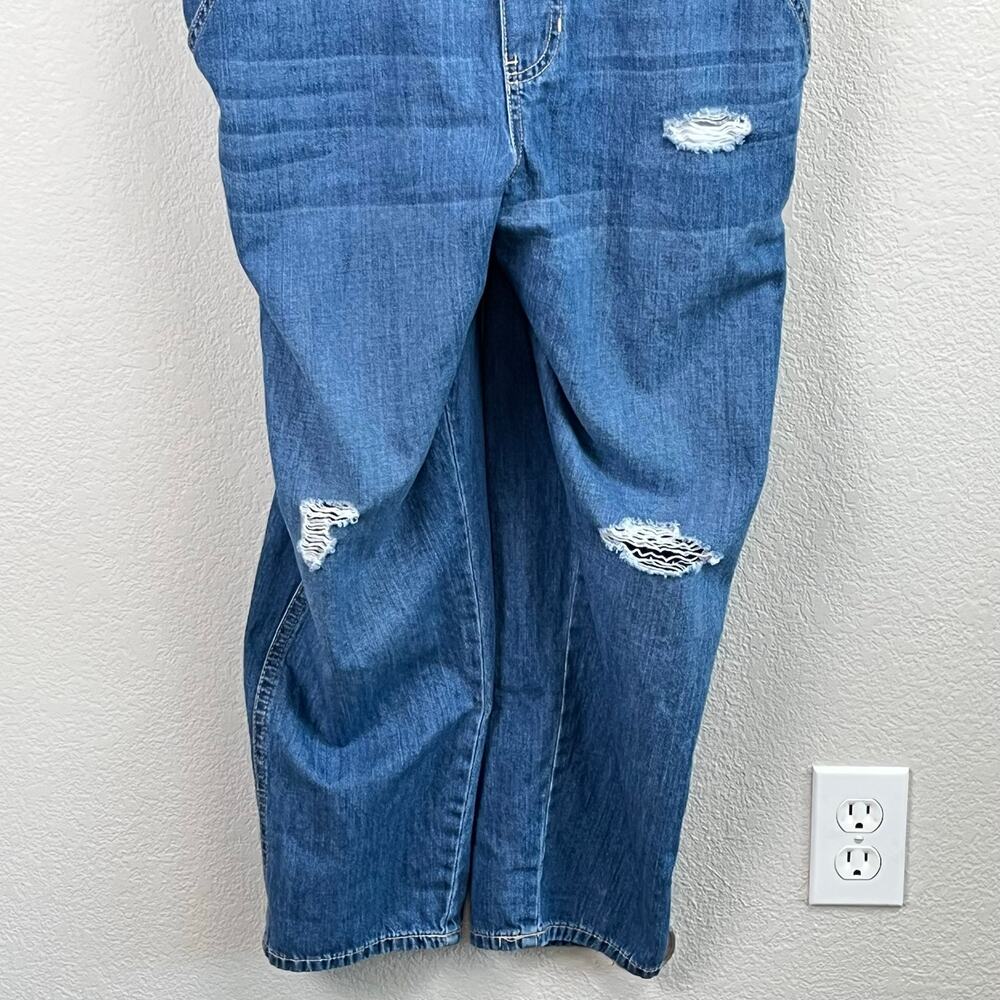 Gap Outlet Distressed Blue Denim Racerback Utility Bib Ripped Crop Overalls L - Picture 6 of 14